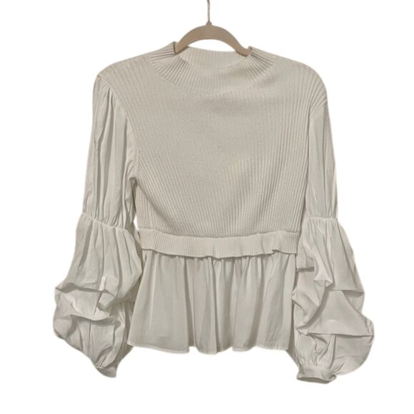 English Factory Tops - English Factory White Mixed Media Top Womens Size Small Puffy Sleeves